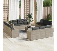 Ordellia Salon de Jardin modulable 13 pcs Gris Clair en résine tressée, canapé Module extérieur terrasse, Fauteuil Angle, Pouf, Banquette avec Coussins, Rangement intégré et Table en Verre trempé
