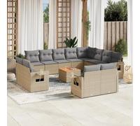 Ordellia Salon de Jardin modulable extérieur en résine tressée Beige 13 pièces avec Coussins, canapé Module d’Angle, Fauteuil accoudoir, Table d’appoint en Acacia pour terrasse Balcon Patio Lounge