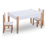 Ordellia Salon de jardin pour enfant avec tableau noir et blanc, 3 pièces, MDF et bois de pin, 1 table, 2 chaises, compartiment de rangement, 90 x 60 x 51 cm, pour meubles de chambre d'enfant et