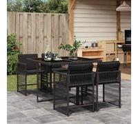 Ordellia Salon Ensemble Repas Jardin 5 pièces Noir en résine tressée avec Table Verre trempé, Coussins Amovibles, mobilier encastrable pour terrasse Balcon Patio détente extérieur