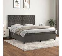 Ordellia Sommier à Lattes de lit Gris foncé 160x200cm en Velours avec Matelas à Ressorts ensachés et surmatelas Mousse pour Chambre Confortable et Soutien Optimal
