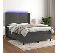Ordellia Sommier à Lattes tapissier Gris foncé 140x200 cm avec Matelas Ressorts ensachés, surmatelas Mousse, tête de lit réglable et Bande LED pour Chambre Confortable