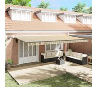 Ordellia Store auvent banne rétractable Vert et Jaune 600 x 300 cm en Aluminium, Toile Polyester résistante UV et Eau, Manuel avec LED solaires pour terrasse Balcon Jardin Patio fenêtre