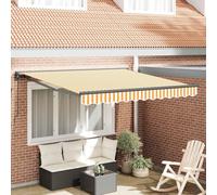 Ordellia Store auvent rétractable 300 x 250 cm Jaune et Blanc, Cadre Noir en Aluminium, Toile Polyester PU, Manuel ou motorisé, pour terrasse Balcon Jardin Patio, Ombre et Protection Pluie légère