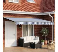 Ordellia Store auvent rétractable motorisé Bleu Blanc Anthracite 4,5 x 3 m, Toile Polyester 240 GSM, Cadre Aluminium Acier, télécommande, terrasse Jardin Patio pergola