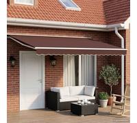 Ordellia Store auvent rétractable motorisé Marron et Blanc 5 x 3 m, Structure Aluminium Acier Enduit de Poudre, télécommande, Protection Ombre terrasse Jardin Patio pergola