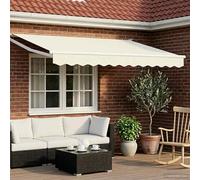 Ordellia Store rétractable Manuel avec LEDs solaires crème et Blanc, 3,5 x 2 m, Toile 3,3 x 1,95 m, Brise Vue et Pare Soleil pour terrasse Jardin extérieur