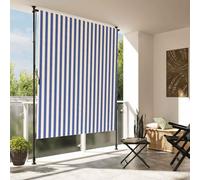 Ordellia Store Roulant d’extérieur Bleu et Blanc 200x270 cm en Acier, Tissu PU 180 g/m², Brise Vue Retractable Enrouleur Manuel, pour terrasse Balcon Jardin Patio