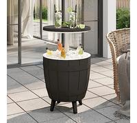 Ordellia Table à glacière 3 en 1 Noire en polypropylène résistante aux UV pour terrasse Jardin Camping et fêtes extérieures avec capacité de 37 L et Texture Imitation Bois