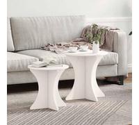 Ordellia Table Basse 2 pcs Blanc Bois Massif en pin Ronde 46 x 46 x 47 cm Salon séjour, appoint Bout canapé guéridon Meuble Console Plateau pour café