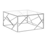 Ordellia Table Basse appoint carrée argenté en Acier Inoxydable et Verre trempé 100 x 100 x 50 cm pour Salon séjour Bureau, Table de Console Design et