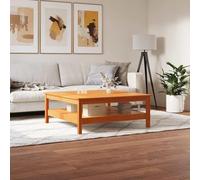 Ordellia Table Basse appoint Cire Marron en Bois de pin Massif 100 x 100 x 40 cm avec étagère de Rangement pour Salon séjour Bureau, Console