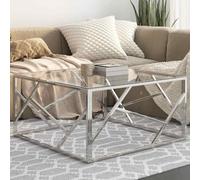 Ordellia Table Basse argenté en Acier Inoxydable et Verre trempé, 80 x 80 x 40 cm, Design Moderne pour Salon séjour, Meuble Console et guéridon Facile à Nettoyer
