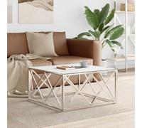Ordellia Table Basse argenté en Acier Inoxydable et Verre trempé, 80 x 80 x 40 cm, Meuble Console pour Salon et séjour, Design Moderne Facile à Nettoyer