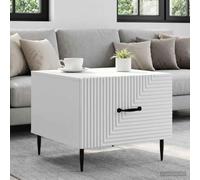 Ordellia Table Basse d appoint Blanc Brillant en Bois d ingénierie, 49 x 50 x 40 cm, 1 tiroir, Meuble Console Salon séjour Bureau, Rangement intérieur Design Vintage Moderne