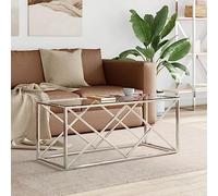 Ordellia Table Basse en Acier Inoxydable et Verre trempé 110 x 45 x 45 cm, Meuble Console argenté pour Salon séjour Bureau Chambre, Design Moderne, Espace pour café et Repas