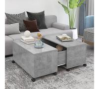 Ordellia Table Basse Gris béton 75x75x38 cm Bois d'ingénierie, Table Basse appoint avec Rangement Extensible, Meuble Console pour Salon séjour Chambre Bureau, Design Gain Place