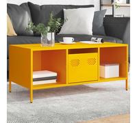 Ordellia Table Basse Jaune Moutarde en Acier laminé à Froid 101,5 x 50 x 43,5 cm, Meuble Console de Salon avec 2 Compartiments, 1 tiroir, Style Industriel pour Rangement
