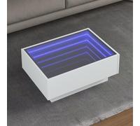 Ordellia Table Basse LED Blanc 70 x 50 x 30 cm Bois d ingénierie, Miroir à éclairage Infini, Dessus en Verre, Table d appoint pour Salon et Chambre, 30 kg