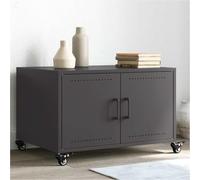 Ordellia Table Basse Noir 68x50x43,5 cm en Acier laminé à Froid 4 Roues, 2 Portes, 2 poignées, Meuble Console Rangement pour Salon séjour Bureau