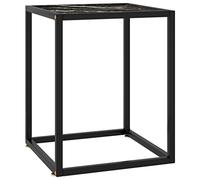 Ordellia Table Basse Noir en Verre marbre Noir trempé, Meuble d’appoint en Acier Enduit de Poudre, 40 x 40 x 50 cm, Salon séjour Bureau, Design Moderne