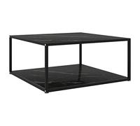 Ordellia Table Basse Noire 80 x 80 x 35 cm en Verre trempé, Table d'appoint avec étagère, Meuble Console Effet marbre, Salon séjour Chambre Bureau, Design Moderne