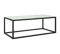 Ordellia Table Basse Noire avec Verre marbre Blanc, Meuble de Salon Moderne 100 x 50 x 35 cm, Acier Enduit de Poudre, Plateau 5 mm, Usage séjour Bureau Design Gain Place