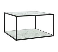 Ordellia Table Basse Noire avec Verre marbre Blanc, Table Basse appoint 90 x 90 x 50 cm, Verre trempé et Acier Enduit de Poudre pour Salon, séjour, Bureau, Design Moderne Gain Place