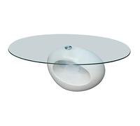 Ordellia Table Basse Ovale en Verre de sécurité 8 mm Blanc Brillant, Base Fibre de Verre, 115 x 65 x 40 cm pour Salon, séjour, Chambre, Meuble
