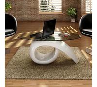 Ordellia Table Basse Ovale en Verre trempé Blanc Brillant pour Salon séjour, Plateau 115 x 64 cm, Hauteur 44,7 cm, Rangement sous Plateau pour journaux et Magazines