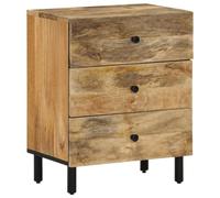 Ordellia Table de Chevet en Bois de manguier Massif 50 x 33 x 60 cm avec 3 tiroirs, Pieds en Fer, Meuble appoint Compact pour Chambre lit Salon Enfant Adulte Style Vintage Industriel scandinave