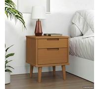Ordellia Table de Chevet MOLDE Caramel en Bois de pin Massif, 40 x 35 x 48 cm, 2 tiroirs, Vernis UV, Design scandinave Compact pour Chambre, lit, Salon, Rangement