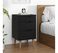 Ordellia Table de Chevet MOLDE Noir en Bois de pin Massif, 40 x 35 x 65 cm, avec 3 tiroirs de Rangement, Meuble appoint scandinave pour Chambre et Salon