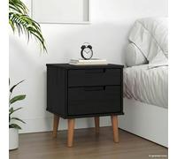 Ordellia Table de Chevet MOLDE Noir en Bois de pin Massif Vernis UV 40 x 35 x 48 cm, avec 2 tiroirs Rangement pour Chambre lit Salon scandinave