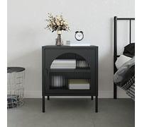 Ordellia Table de Chevet Noir en Verre cannelé et Acier Enduit de Poudre 50 x 35 x 60 cm, Meuble appoint Compact avec étagère réglable pour Chambre lit Salon Adulte Enfant