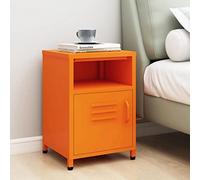 Ordellia Table de Chevet Orange en Acier 35x35x51 cm, Meuble appoint Compact avec étagère Ouverte et Porte, Rangement pour Chambre Salon lit, niveleurs et Fixation Murale fournie