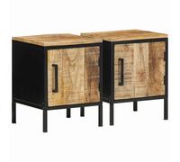 Ordellia Table de Chevet Rustique 2 pcs Bois de manguier Massif et métal Marron Noir, 30 x 30 x 40 cm, tiroir Coulissant, Meuble d appoint pour Chambre, Rangement à portée de Main