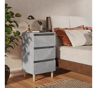 Ordellia Table de Chevet scandinave Gris béton en Bois avec 3 tiroirs, Pieds en Bois, 40 x 35 x 69 cm, Rangement pour Chambre, lit ou Salon