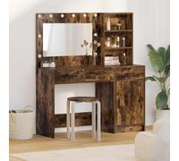 Ordellia Table de Maquillage Marron avec tiroirs et éclairage LED, Meuble de Dressing Moderne en Bois d'Ingénierie, Console avec Miroir, Etagères, Porte, pour Chambre Fille Femme