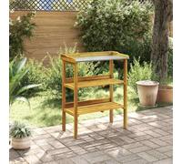 Ordellia Table de plantation en bois d'acacia massif avec plateau en zinc et 2 étagères 76 x 37 x 92 cm pour rempoter, semis, piquage, terrasse, balcon, serre et jardin