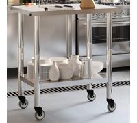Ordellia Table de travail de cuisine avec roulettes en acier inoxydable 82,5 x 55 x 85 cm, charge maximale 100 kg en haut, 50 kg en bas, gastronomie pour cuisine, restaurant, bar et restauration