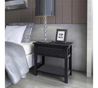 Ordellia Tables de Chevet 2 pcs en Bois Noir avec tiroir Coulissant Bouton, 40 x 29 x 42 cm, étagère de Rangement, Meuble d appoint pour Chambre Salon