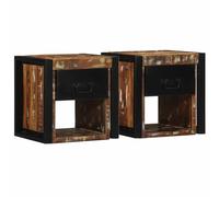 Ordellia Tables de Chevet murales en Bois de récupération Multicolore 40 x 35 x 40 cm, Lot de 2, Meuble appoint étroit Suspendu pour Lampe réveil et Livres