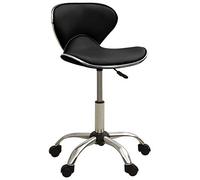 Ordellia Tabouret à roulettes noir en cuir synthétique réglable en hauteur et pivotant, acier chromé, rembourrage en mousse, 5 roues, capacité de charge de 110 kg, pour salon de coiffure, barbier