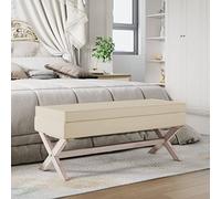 Ordellia Tabouret avec espace de rangement en lin 110 x 45 x 49 cm, banc avec pieds en bois, coffre rembourré pour couloir, couloir, chambre à coucher, salon, rangement pratique de style vintage