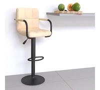 Ordellia Tabouret de bar en velours crème réglable en hauteur et rotatif, avec accoudoir et repose-pieds, rembourré, structure en acier noir, pour cuisine, salle à manger, comptoir et île de cuisine