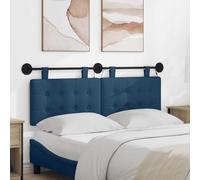 Ordellia Tête de lit Suspendue Bleue en Tissu Velours, Panneau capitonné rembourré avec Bandes LED, Montage Mural pour Chambre Adulte ou ado, 150 x 55 cm