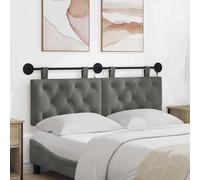 Ordellia Tête de lit Suspendue en Velours Gris foncé, avec lumière LED, Panneau capitonné rembourré, Dimensions 150 x 55 x 7 cm, Montage Mural, 2 pièces