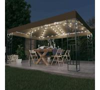 Ordellia Tonnelle avec Double Toit et lumières LED solaires 3x4 m Taupe pour Jardin terrasse extérieur, abri, chapiteau Pliant avec Guirlande Lumineuse Blanc Chaud