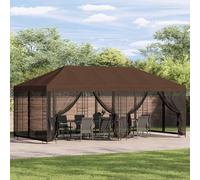 Ordellia Tonnelle marron de 6 x 3 m avec parois latérales, polyester 190 g/m² et acier revêtu par pulvérisation, tente de jardin résistante aux intempéries avec panneaux latéraux en filet, toit